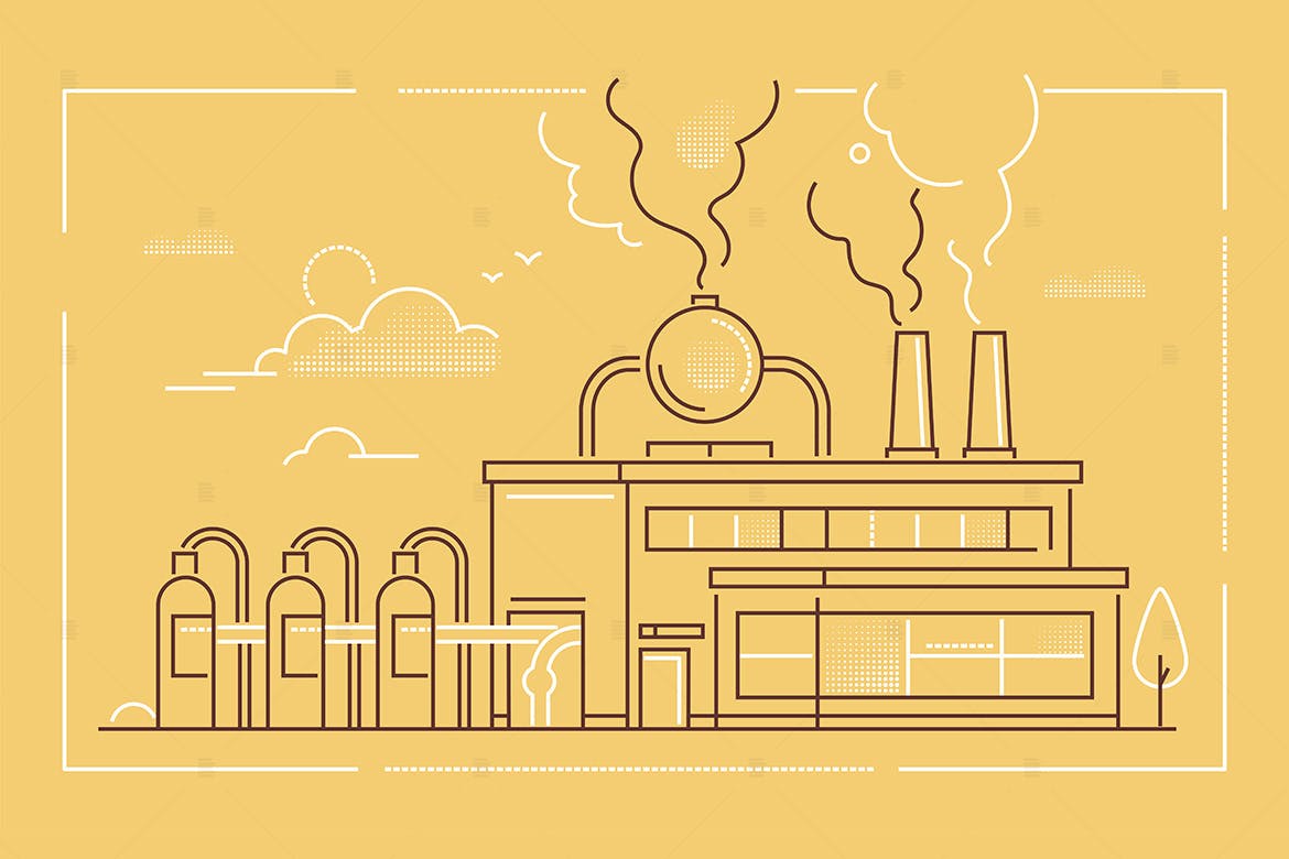 线条艺术工业建筑矢量插画素材库精选素材 Industrial building – line design illustration插图(1)
