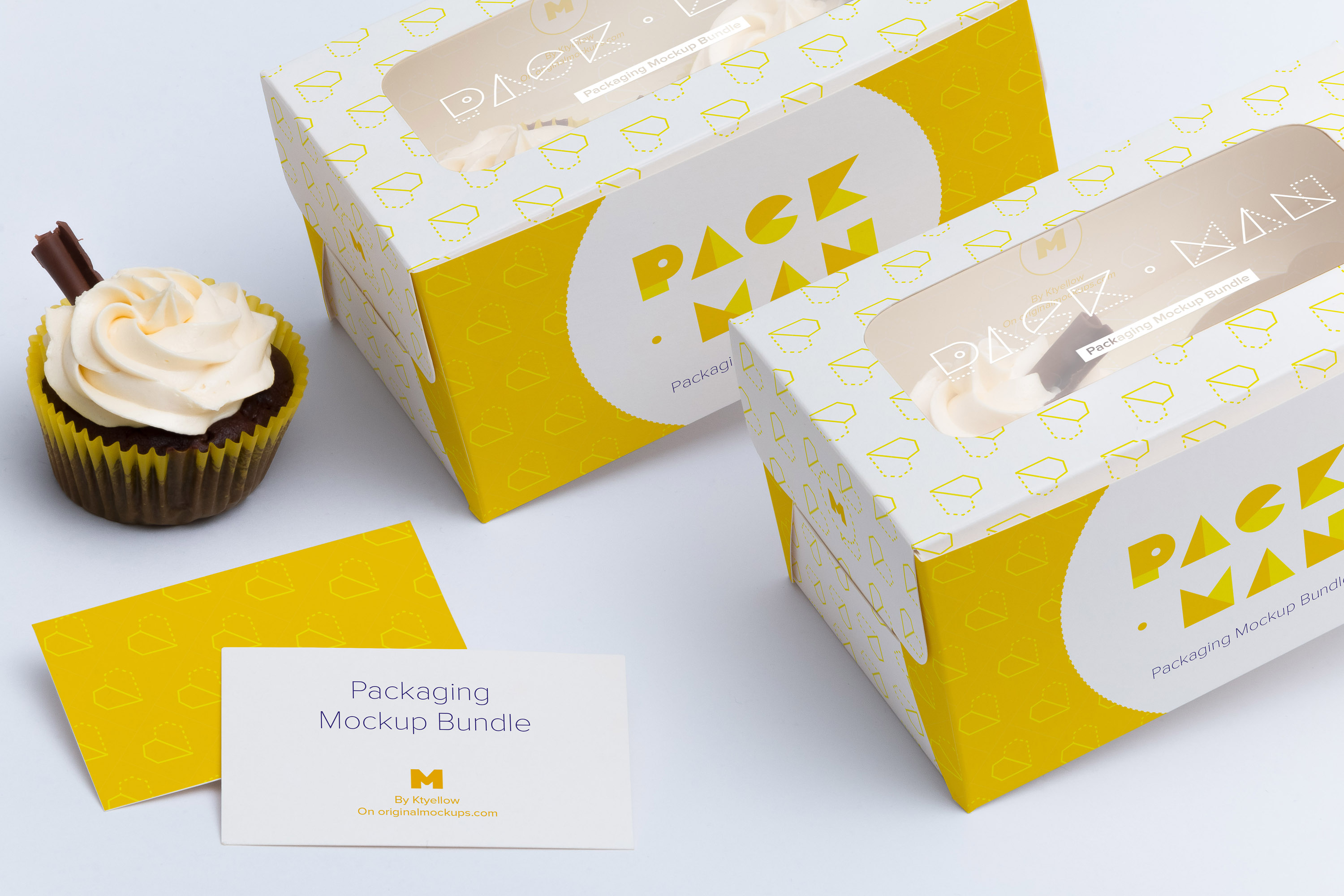 两只装纸杯蛋糕糕点包装盒设计样机04 Two Cupcake Box Mockup 04插图