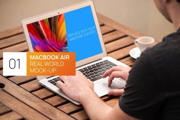 Macbook Air实景使用场景素材库精选样机模板v1 Person Using MacBook Air Real World Photo Mock-up