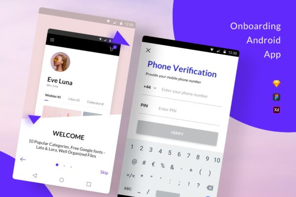 Android应用引导页启动页设计素材库精选模板[Figma, Sketch&amp;XD] Onboarding Android App