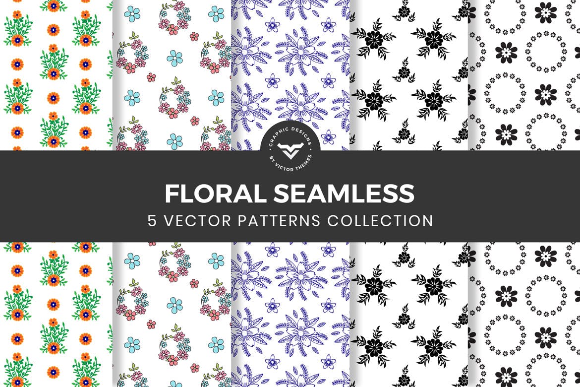 花卉无缝手绘图案纹理纹样背景素材 Floral Seamless Pattern插图(1)