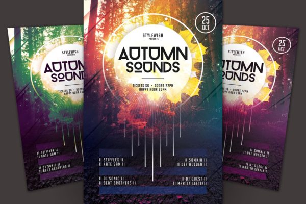 秋季音乐活动海报设计传单模板 Autumn Sounds Flyer Template