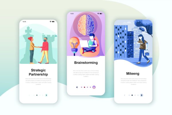 合作/头脑风暴/会议主题素材库精选概念插画APP应用引导页设计模板 Instagram Stories Onboarding Screens Mobile App