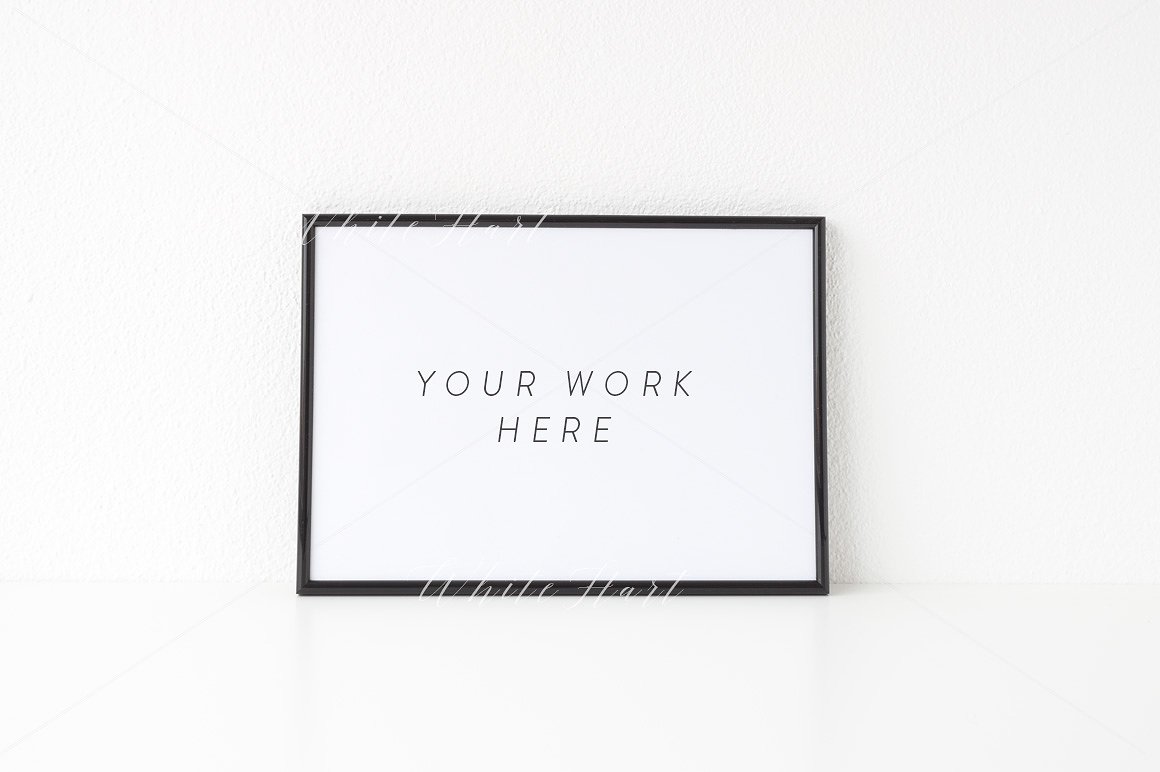 艺术画作横向黑色A4画框展示样机模型 Landscape black A4 frame mock up插图