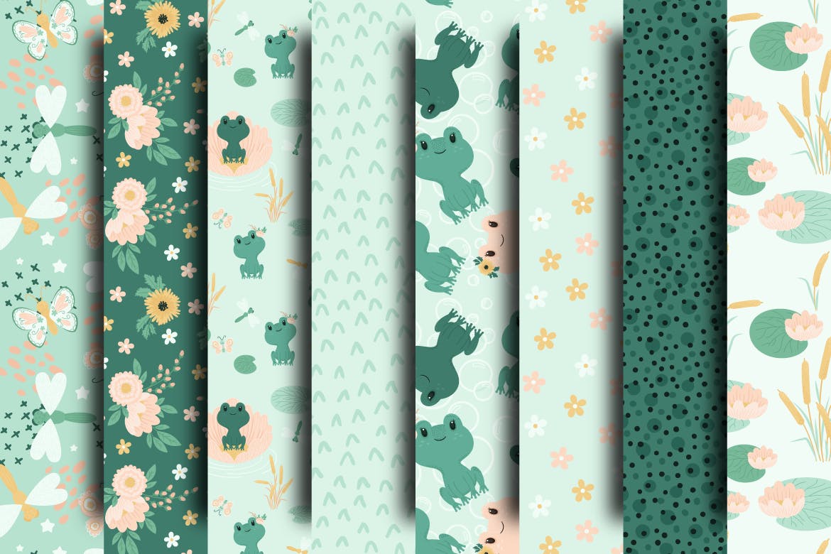 可爱小青蛙手绘矢量图形素材库精选设计素材 Cute Little Frogs Vector Graphic Set插图(8)