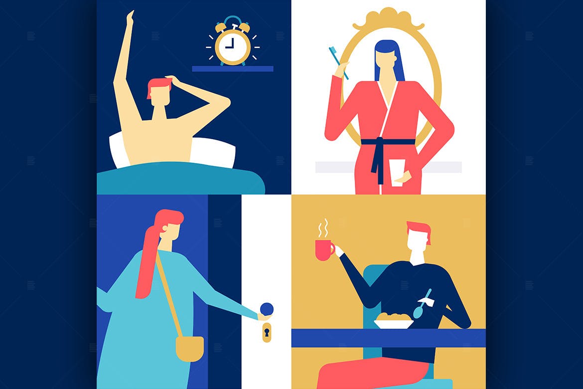 日常工作场景扁平设计风格矢量插画 Daily routine – flat design style illustration插图(1)