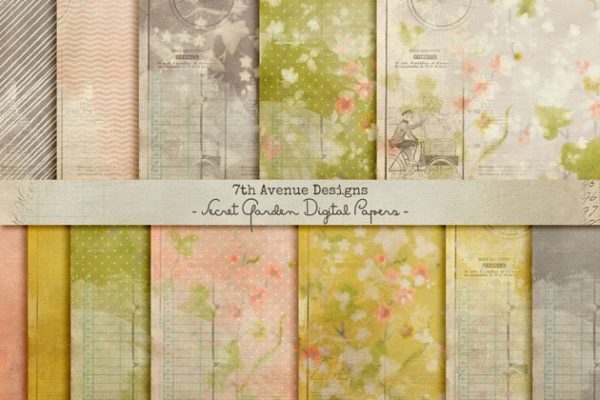 秘密花园颗粒感淡雅数码纸张纹理 Secret Garden Digital Papers