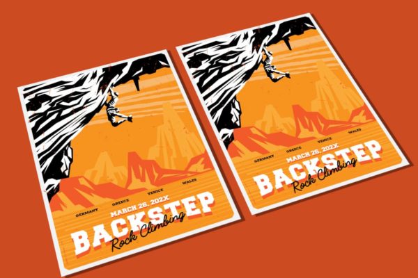 攀岩极限运动传单海报设计PSD模板v2 Backstep Flyer