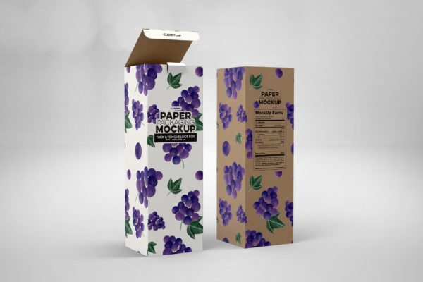 长方体产品包装盒设计效果图样机 Tall Box Tuck &amp; Tongue Lock Mockup
