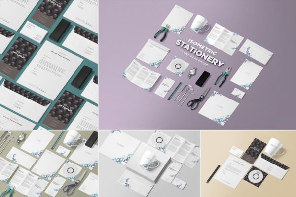 办公用品等距场景样机设计模板 Isometric Stationery Scene Creator