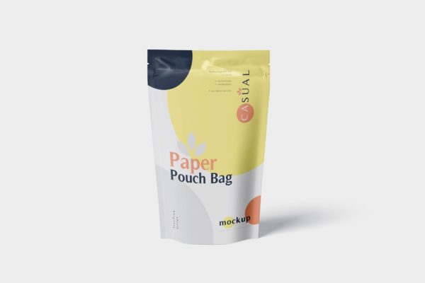 食品自封袋包装设计效果图素材库精选 Paper Pouch Bag Mockup – Large Size