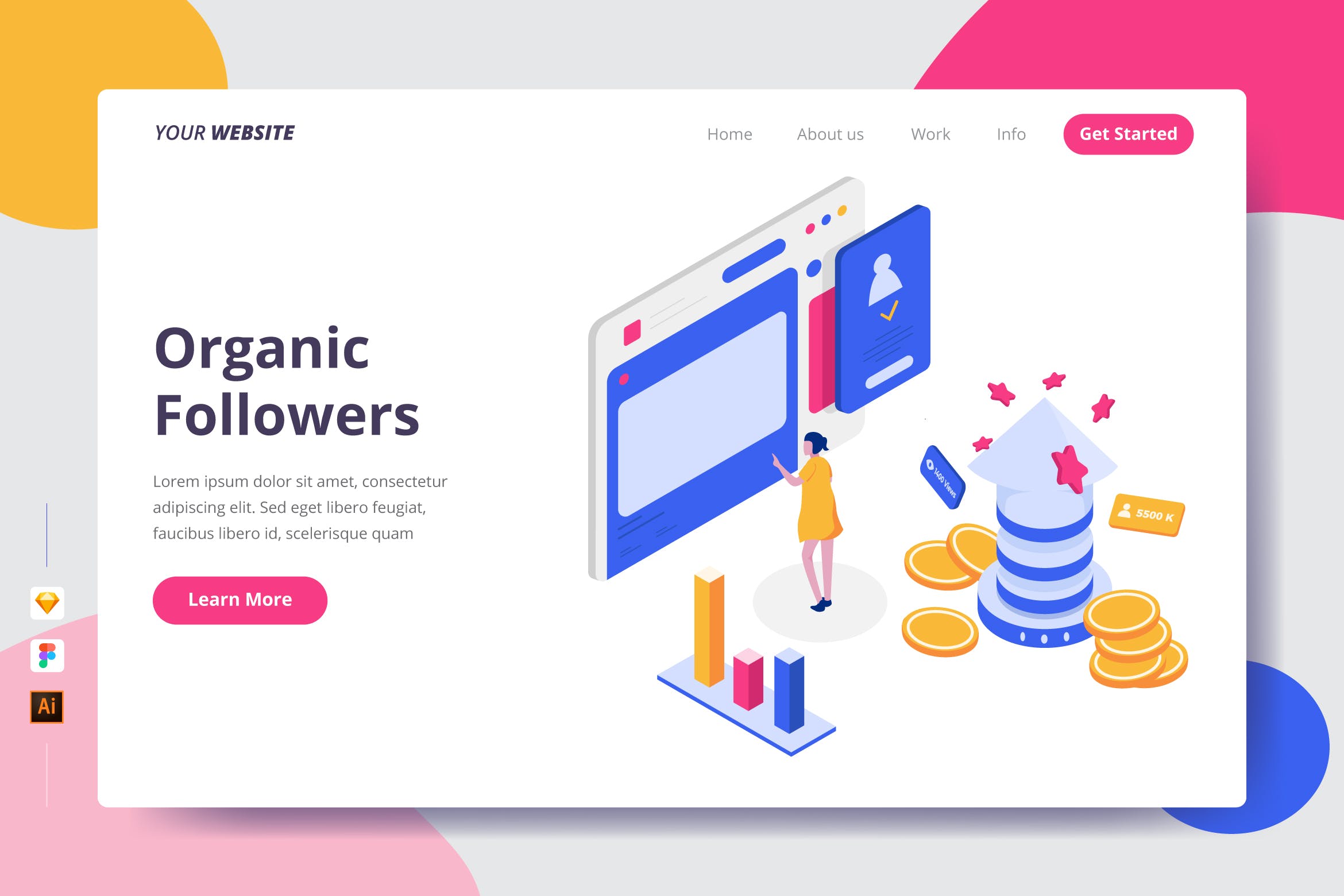 网站用户交互主题插画网站着陆页模板 Organic Followers – Landing Page插图
