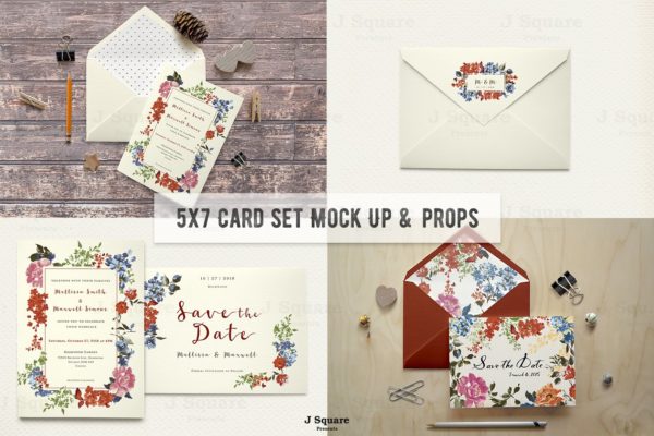 经典贺卡&amp;信封样机模板 Organic-Styled 5×7 Card Set Mock Ups