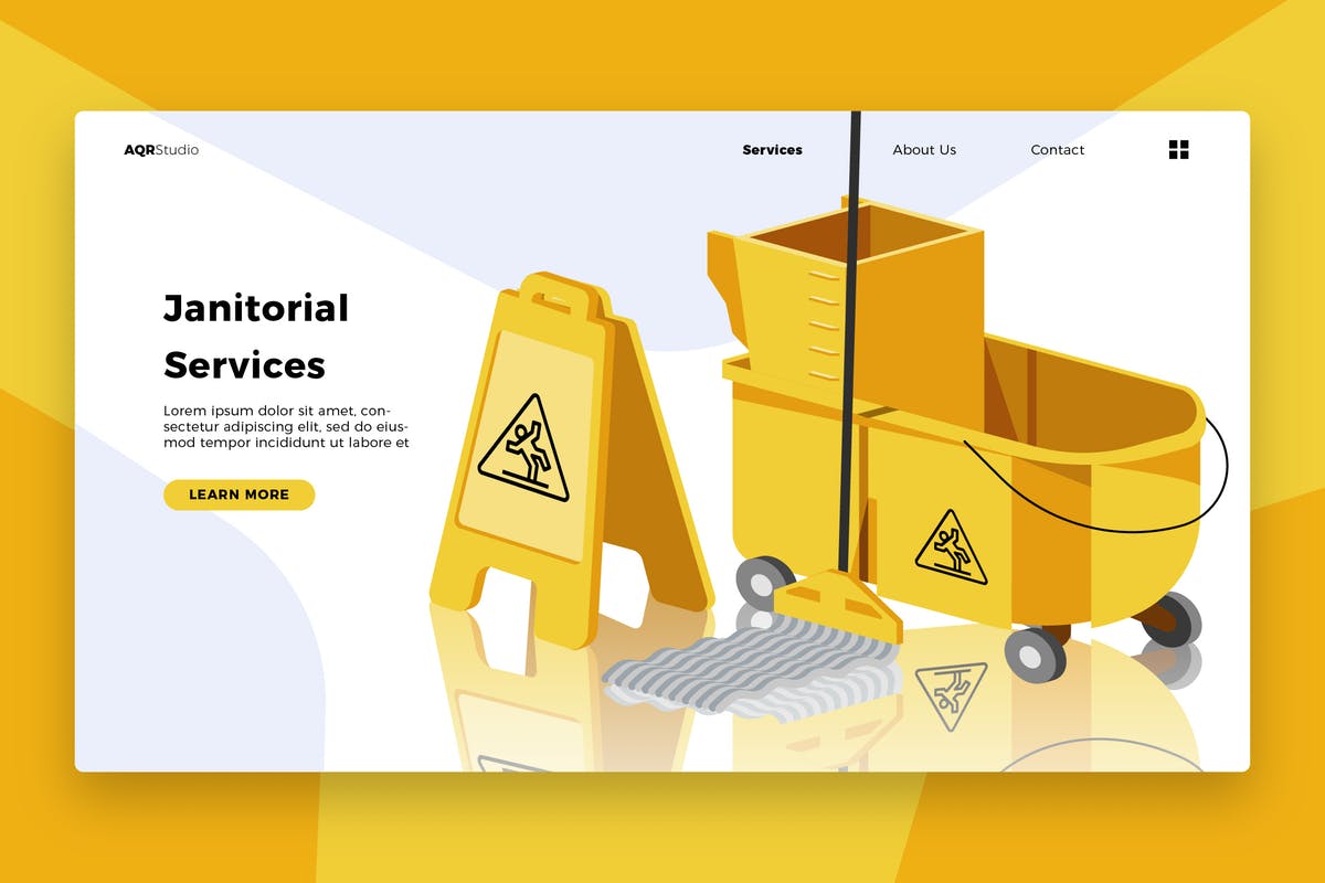 物业管理服务公司网站Banner&着陆页设计模板 Janitorial Service – Banner & Landing Page插图