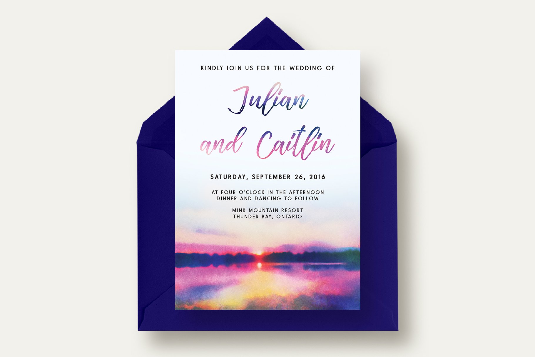 日落湖泊婚礼请柬套装 Sunset Lake Wedding Invitation Suite插图(1)