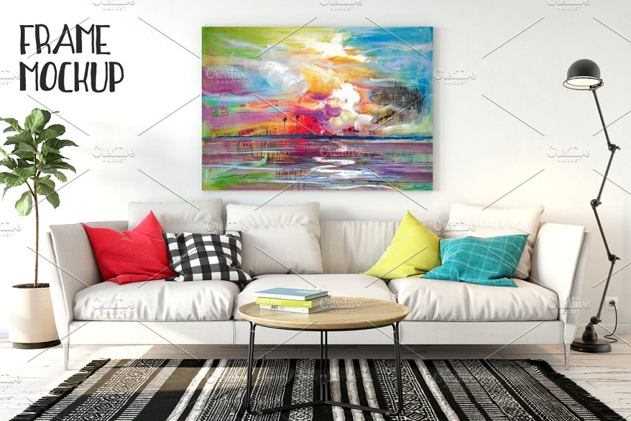 巨幅油画画框样机模板01 Interior Canvas Mockup – 01插图