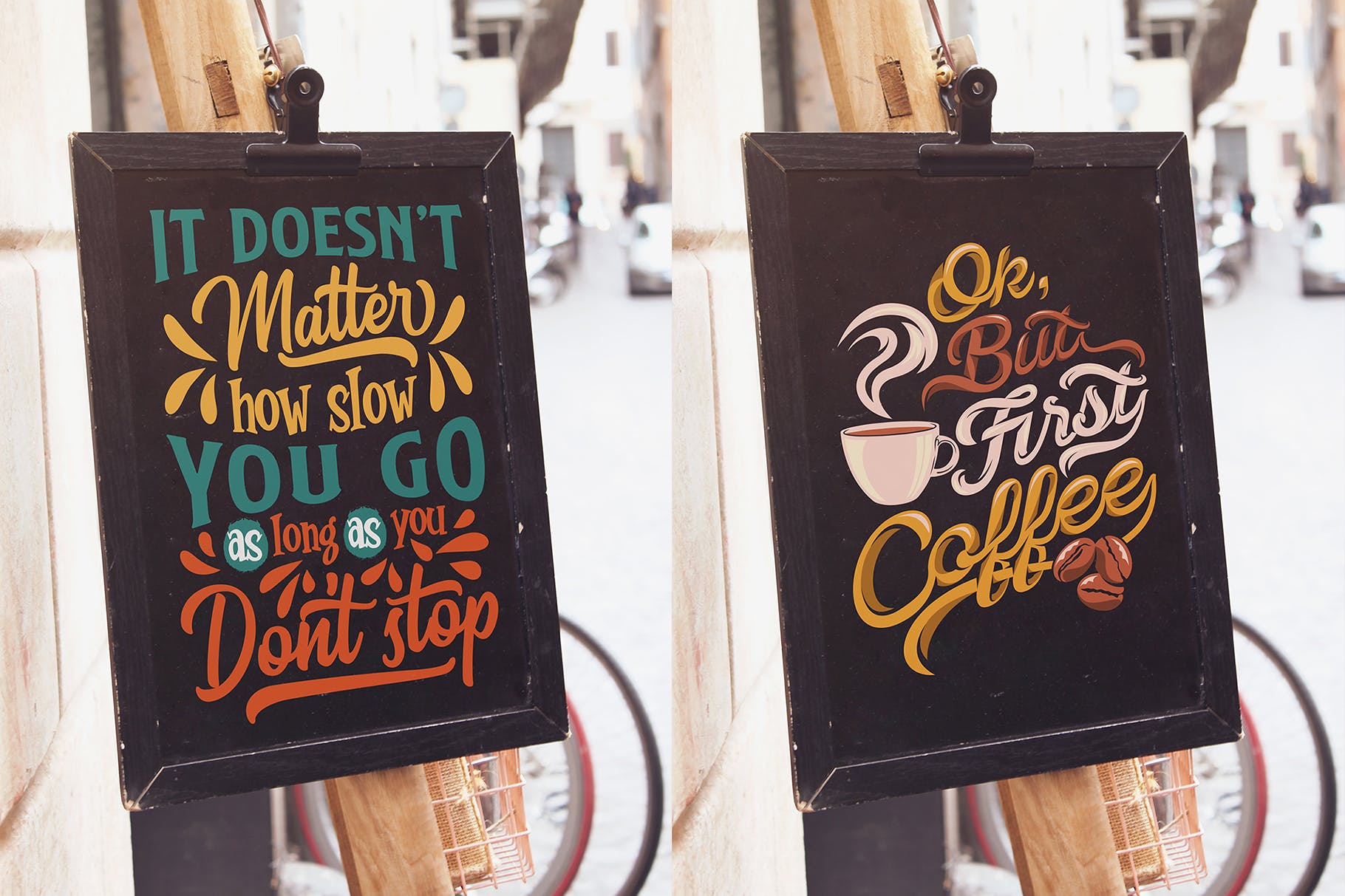 复古风格店铺小黑板招牌广告样机素材库精选模板 Vertical Signboard Mockups x6插图(5)