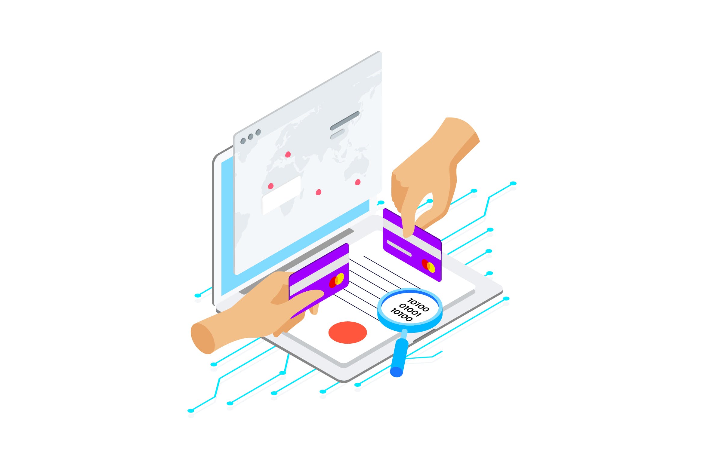 区块链技术智能合约概念插画素材v8 Smart Contract on Blockchain Isometric 8 – TU插图