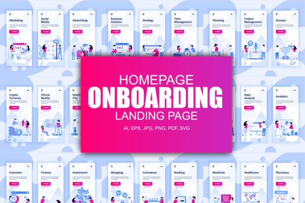 55+行业主题概念插画APP启动页引导页设计模板合集v1 BIG Collection Instagram Stories Onboarding Screen