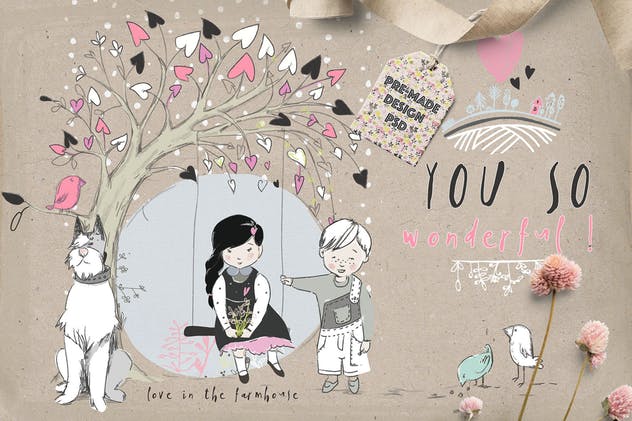 农场の爱水彩插画元素合集 LOVE IN THE FARMHOUSE插图(4)