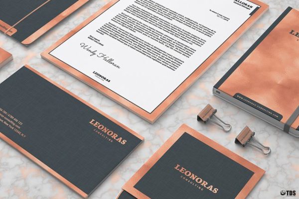 玫瑰金企业品牌标识文具套装PSD模板 Rose Gold Corporate Identity PSD