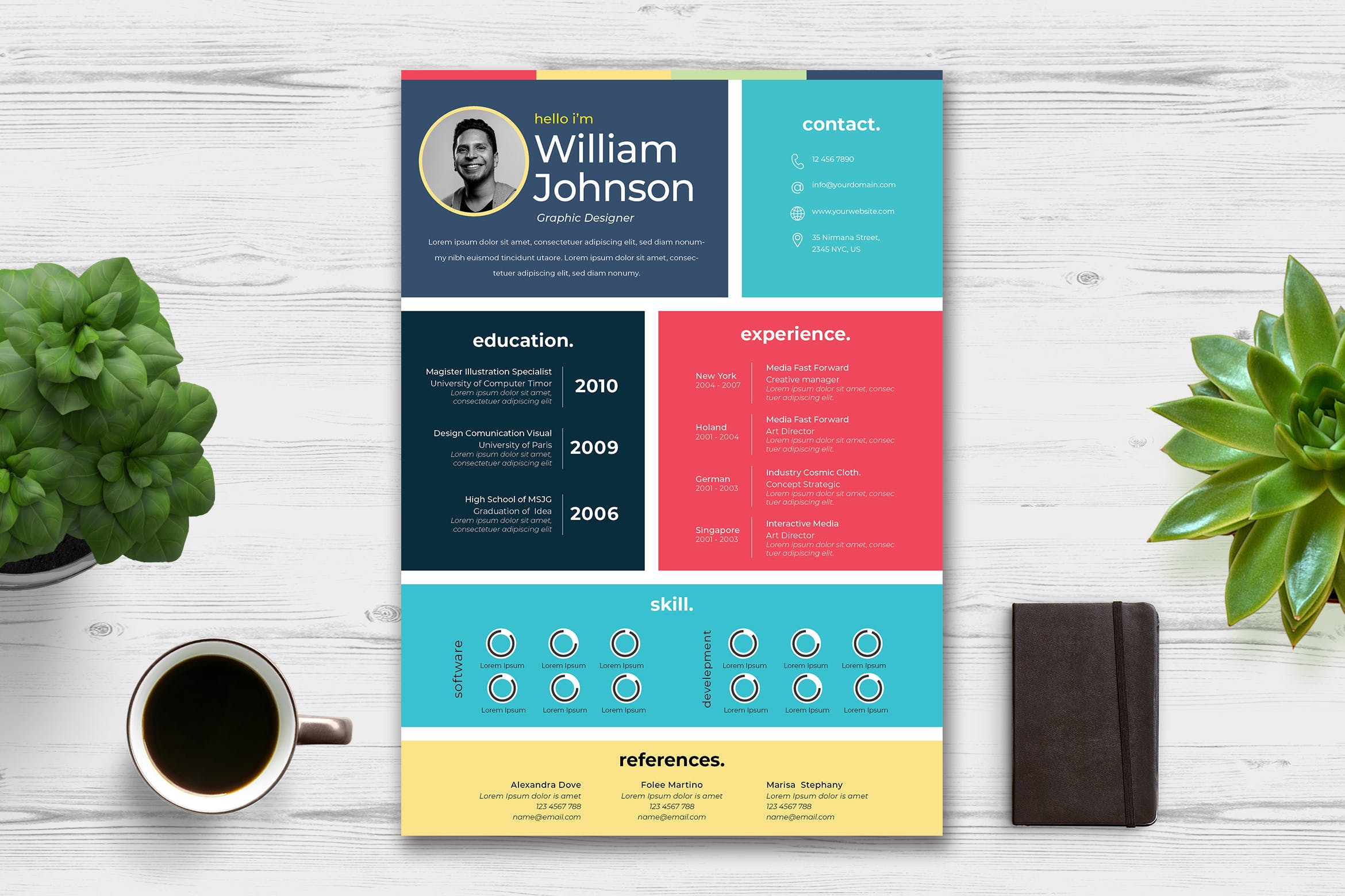 彩色方块拼凑版式设计个人简历模板 Creative Cv Resume插图