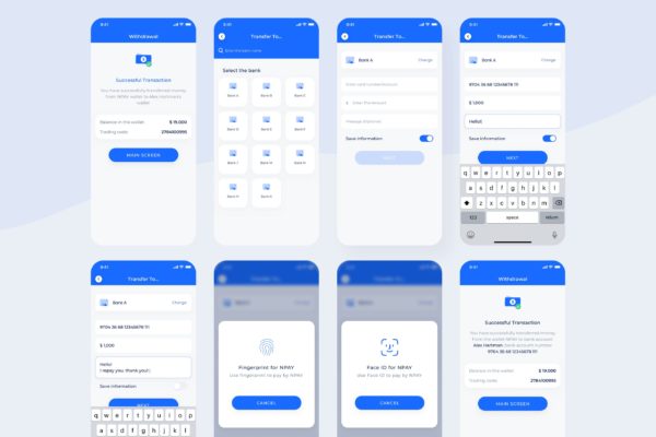 电子钱包移动支付APP应用转账记录界面设计素材库精选模板 Transfer – Wallet Mobile UI – N
