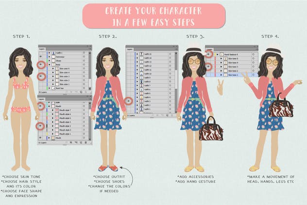 水彩卡通人物形象设计工具 Custom Character Creation Kit插图(3)
