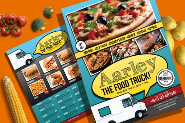 披萨/面包/快餐车菜单设计PSD模板 Food Truck Menu Flyer