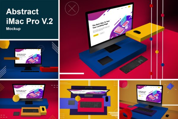 抽象场景iMac Pro一体机电脑屏幕预览素材库精选样机v2 Abstract iMac Pro V.2 Mockup