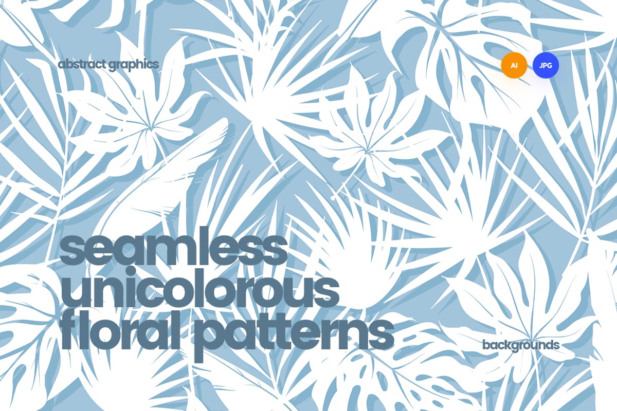 单色花卉无缝图案/背景素材 Unicolorous Seamless Floral Patterns / Backgrounds插图