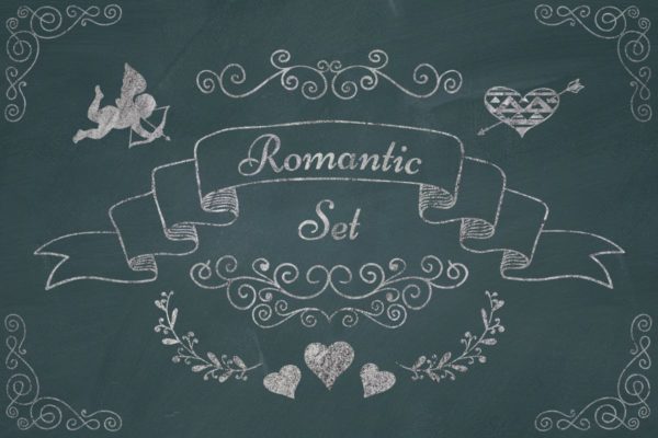 浪漫主义粉笔画元素设计素材 Romantic Elements. Chalk Drawing PNG