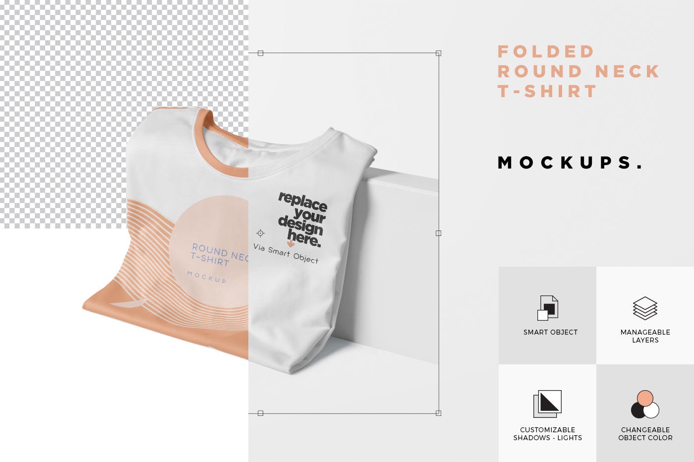 圆领T恤折叠状态印花设计展示样机模板 Folded Round-Neck T-Shirts Mockups插图(4)