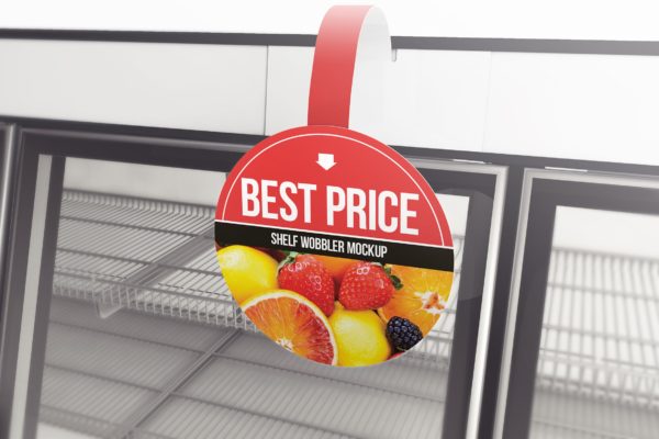 超市货架圆形品牌/促销广告牌样机素材库精选模板 Circle Shelf Wobbler Mockup