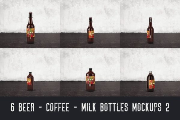6个啤酒/咖啡/牛奶瓶外观设计素材库精选v2 6 Beer Coffee Milk Bottles Mockups 2
