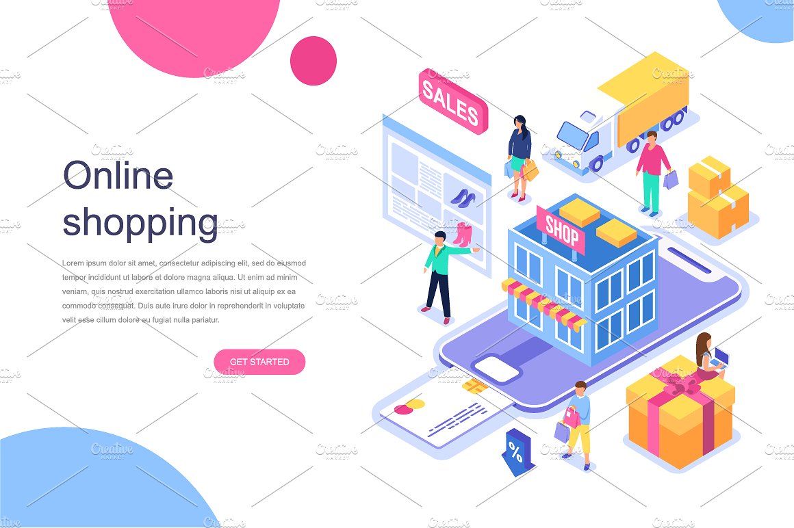 现代平面设计等距着陆页模板 Isometric Concept Flat Design插图(5)