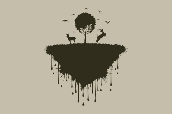 小岛上的两只鹿矢量插画 Island of deer