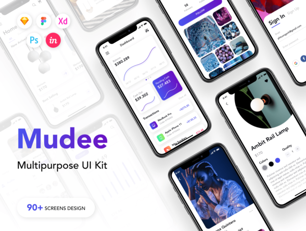 素材库下午茶：渐变色设计风格多功能APP应用UI套件