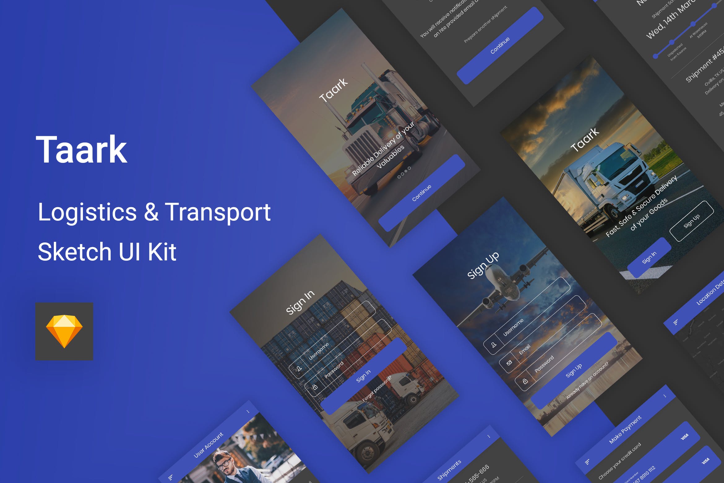 物流运输快递APP应用UI界面设计SKETCH模板 Taark – Logistics & Transport Sketch UI Kit插图