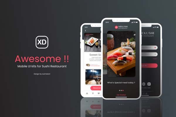 素材库下午茶：精美的寿司美食类iOS APP UI KIT套装下载[XD,Sketch]