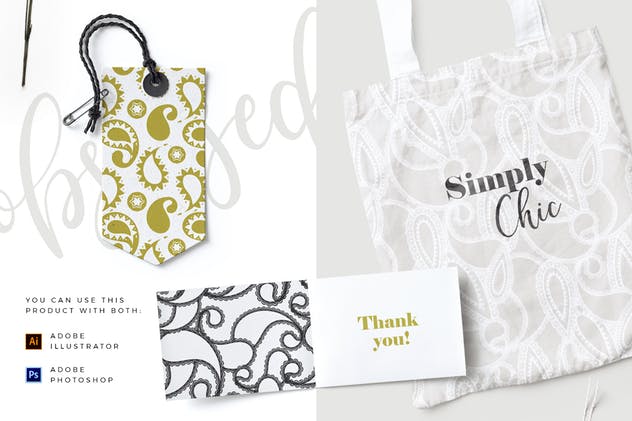 现代佩斯利涡纹旋花呢无缝图案纹理 Modern Paisley Seamless Patterns插图