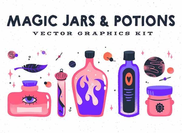 手绘炼金术师的魔法瓶系列矢量素材下载[ai,png]