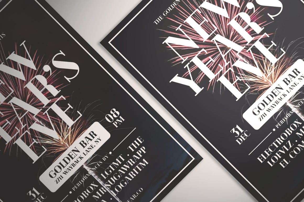 新年前夜倒数活动简约风海报传单设计模板 New Year’s Eve Flyer插图(1)