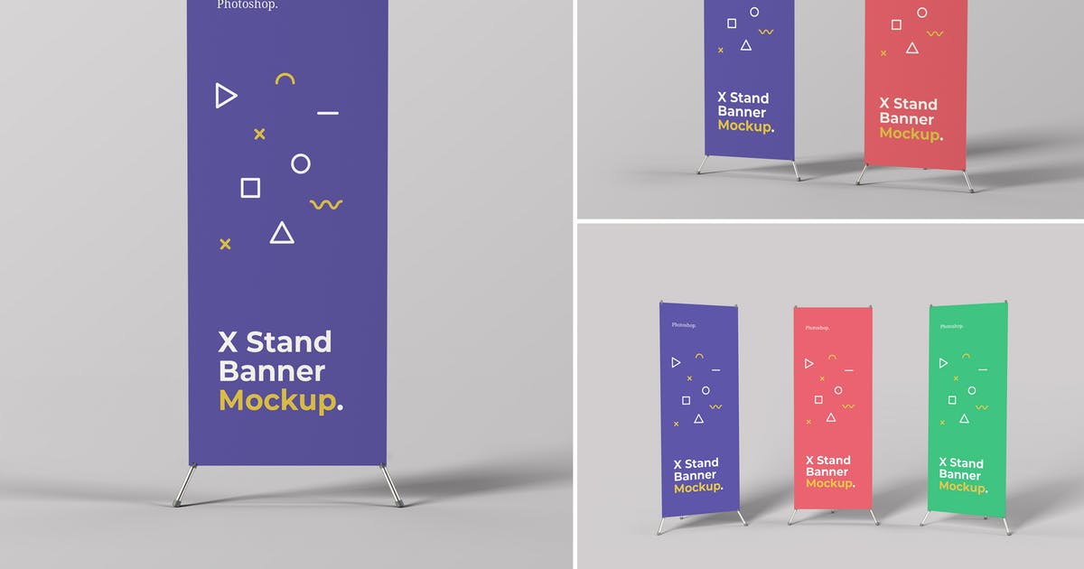 X展架Banner海报图设计效果图样机模板 X Stand Banner Mockups插图