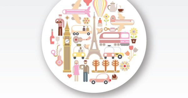 创意旅行元素圆形图形矢量图 Travel Round Shape Vector Design