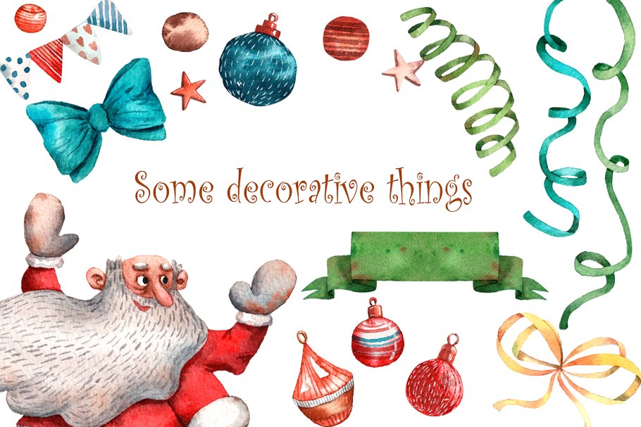 圣诞老人的小帮手水彩插画素材插图(14)