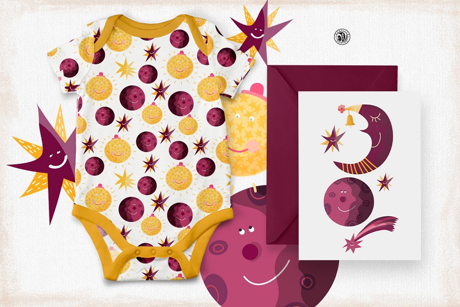 太阳,星星和月亮手绘剪贴画素材 Sun, Stars and Moon插图(4)