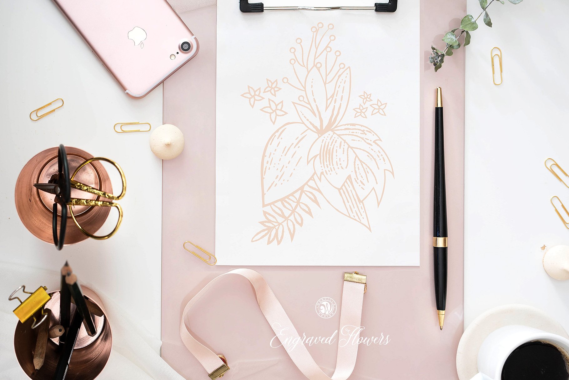 优雅英式手绘花卉插画素材 Engraved Flowers插图(1)