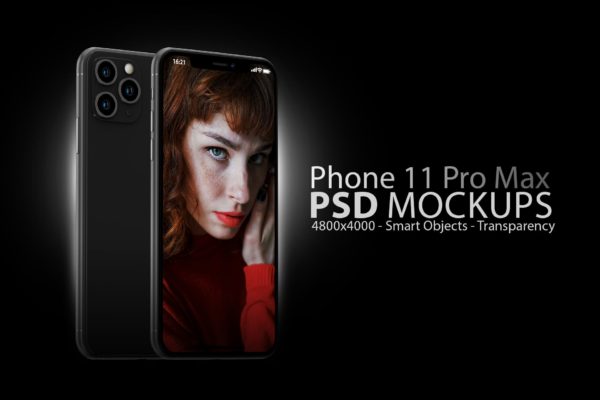 黑色iPhone 11 Pro Max智能手机APP设计预览素材库精选样机 Phone 11 Black PSD Mockups