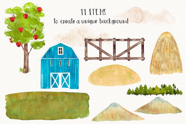 农场家畜动物水彩插画套装Vol.2 FARM ANIMALS watercolor set PART 2插图(1)